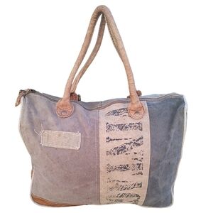 Myra Bag Gray and Tan Patchwork Tote